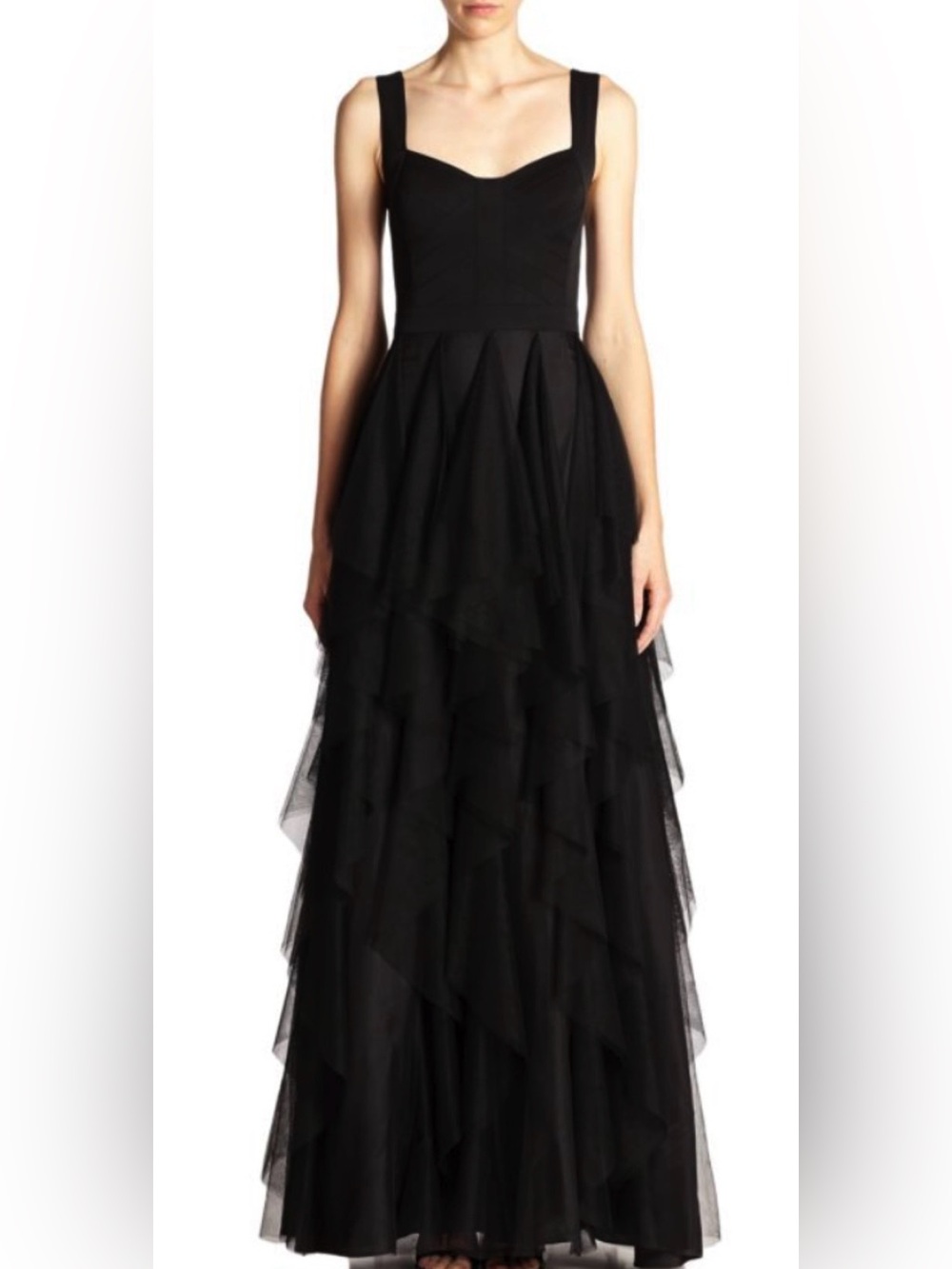 Aidan Mattox Black Layered Tulle Maxi Dress